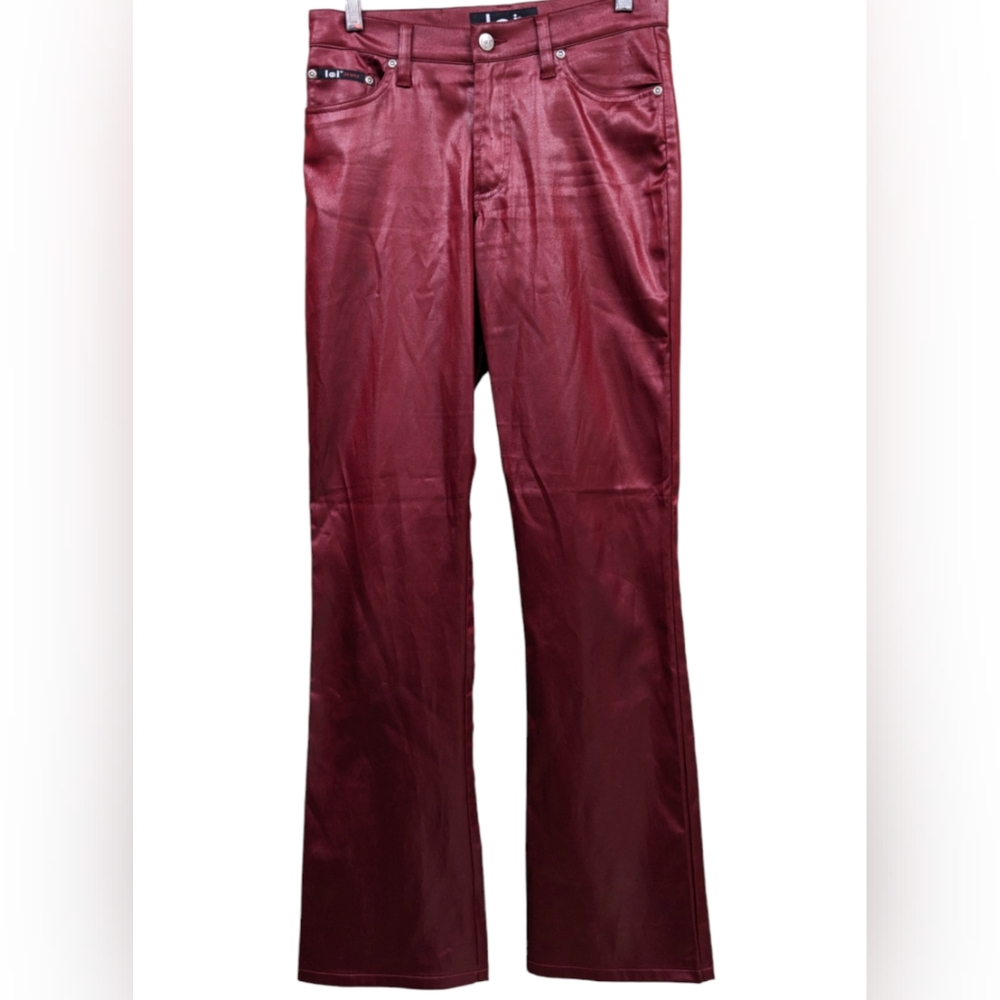 Vintage Y2K lei Faux Leather Dark Red Flare Jeans Size 5